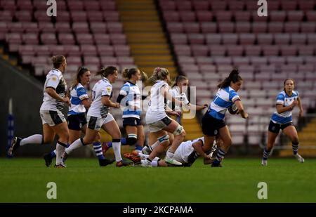 Maelle Picut von Darlington Mowden Park Sharks während des DAMEN-Allianz PREMIER 15S-Matches zwischen DMP Durham Sharks und Sale Sharks in der Northern Echo Arena, Darlington, am Samstag, den 9.. Oktober 2021. (Foto von Chris Booth/MI News/NurPhoto) Stockfoto