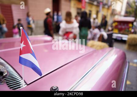 Kubanische Musiker während der Präsentation von Little Cuba in Madrid, einer Nachbildung der Straße von Kuba, im Rahmen des Hispanidad 2021 Festivals in Madrid, Spanien (Foto von Oscar Gonzalez/NurPhoto) Stockfoto