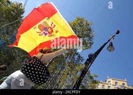 Die spanischen Gewerkschafter feiern das Fest des 12. Oktober, dem Hispanic Day, mit einer Demonstration am on12.. oktober 2021 in Barcelona, Spanien. -- (Foto von Urbanandsport/NurPhoto) Stockfoto