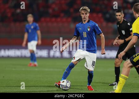 Nicolo Rovella von U21 Italien während des UEFA-Fußballspiels der U-21-Fußball-Europameisterschaft zwischen Italien U21 und Schweden U21 im U-Power-Stadion, Monza, Italien, am 12. Oktober 2021 in Aktion (Foto: Fabrizio Carabelli/LiveMedia/NurPhoto) Stockfoto