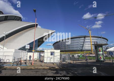 Eine allgemeine Ansicht des SSE Hydro auf dem Scottish Event Campus am 15. Oktober 2021 in Glasgow, Schottland. Der Scottish Event Campus wird einer der Austragungsorte des bevorstehenden Klimagipfels COP 26 sein, der vom 1. Bis 12.. November in Glasgow stattfinden wird. (Foto von Ewan Bootman/NurPhoto) Stockfoto