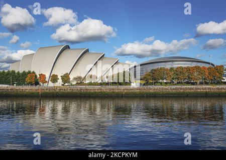 Eine allgemeine Ansicht des SSE Hydro auf dem Scottish Event Campus am 15. Oktober 2021 in Glasgow, Schottland. Der Scottish Event Campus wird einer der Austragungsorte des bevorstehenden Klimagipfels COP 26 sein, der vom 1. Bis 12.. November in Glasgow stattfinden wird. (Foto von Ewan Bootman/NurPhoto) Stockfoto