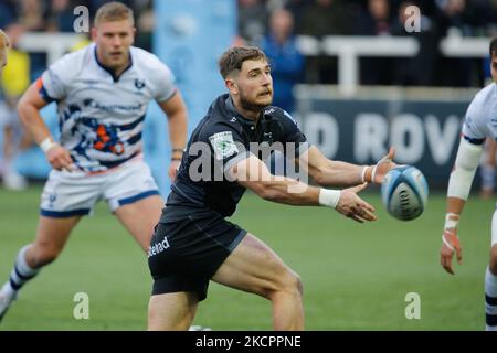 Ben Stevenson von Newcastle Falcons in Aktion während des Spiels der Gallagher Premiership zwischen Newcastle Falcons und Bristol im Kingston Park, Newcastle am Samstag, 16.. Oktober 2021. (Foto von Chris Lishman/MI News/NurPhoto) Stockfoto