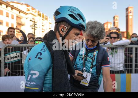 Samuele Battistella aus Italien und Astana - Premier Tech-Team nach dem Gewinn der Ausgabe 2021 des Veneto Classic, des Profi-Radrennens 207km von Venezia nach Bassano del Grappa, das in der Region Venetien stattfand. Am Sonntag, den 17. Oktober 2021, in Bassano del Grappa, Venetien, Italien. (Foto von Artur Widak/NurPhoto) Stockfoto