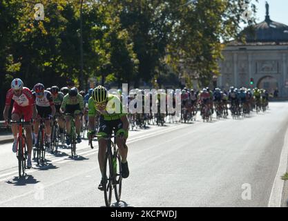 Das Hauptfeld, das im Zentrum von Treviso während der Ausgabe 2021 des Veneto Classic, des Radrennens 207km von Venedig nach Bassano del Grappa, in der Region Venetien gesehen wurde. Am Sonntag, den 17. Oktober 2021, in Bassano del Grappa, Venetien, Italien. (Foto von Artur Widak/NurPhoto) Stockfoto