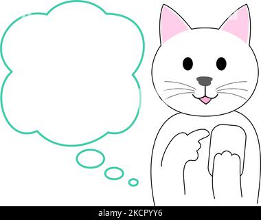 Eine weiße Katze, die mit einem Finger gestikelt: Weißer Hintergrund Stockfoto