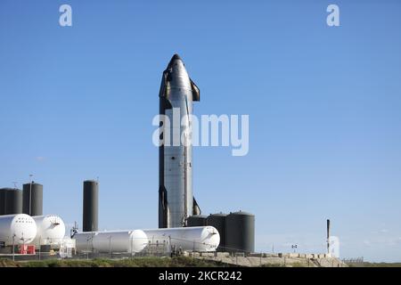 SpaceX Starship 20 auf der Startrampe in Boca Chica, Texas, am 18.. Oktober 2021. (Foto von Reginald Mathalone/NurPhoto) Stockfoto