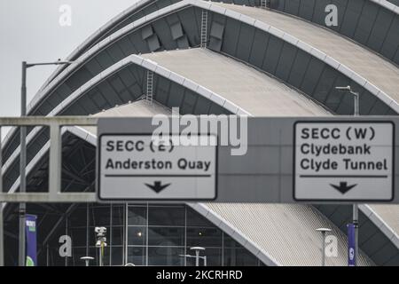 Eine allgemeine Ansicht des SSE Hydro auf dem Scottish Event Campus am 1. September 2021 in Glasgow, Schottland. Der Scottish Event Campus ist einer der Austragungsorte des bevorstehenden Klimagipfels COP 26, der vom 1. Bis 12.. November in Glasgow stattfinden wird. (Foto von Ewan Bootman/NurPhoto) Stockfoto