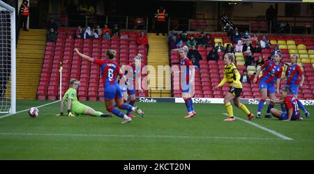 Während des Spiels der Barclays FA Women's Championship zwischen Watford und Crystal Palace im Vicarage Road Stadium in Watford am 31.. Oktober 2021 (Foto by Action Foto Sport/NurPhoto) Stockfoto