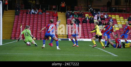 Während des Spiels der Barclays FA Women's Championship zwischen Watford und Crystal Palace im Vicarage Road Stadium in Watford am 31.. Oktober 2021 (Foto by Action Foto Sport/NurPhoto) Stockfoto