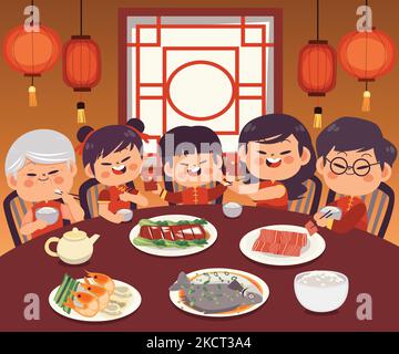 Flache chinesische Neujahr Reunion Dinner Vektor Design Illustration Stock Vektor