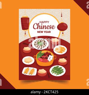 Wohnung chinesisches Neujahr Wiedervereinigung Abendessen Grußkarte Vorlage Vektor Design Illustration Stock Vektor