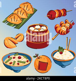 Flaches chinesisches Neujahr Reunion Dinner Food Kollektion Vektor Design Illustration Stock Vektor