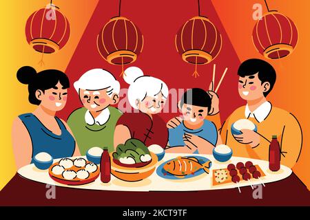 Flache chinesische Neujahr Reunion Dinner Vektor Design Illustration Stock Vektor