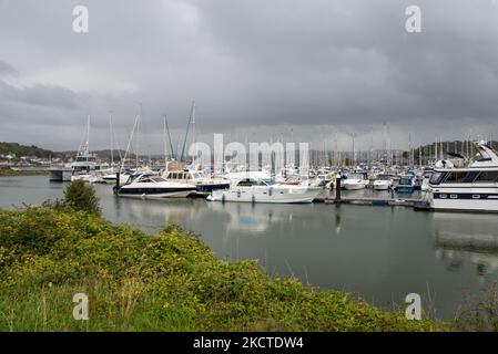 Conwy Marina an der Küste von Nord-Wales. Ein trüber Herbsttag. Stockfoto