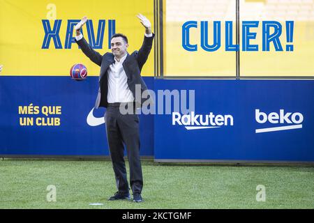 Xavi Hernandez wurde am 8.. November 2021 als neuer Trainer des FC Barcelona im Camp Nou Stadium in Barcelona vorgestellt. (Foto von Xavier Bonilla/NurPhoto) Stockfoto