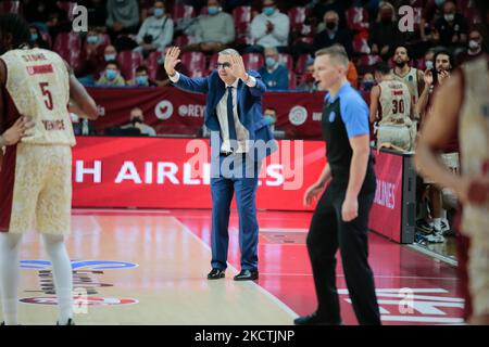 Walter De Rafaele (Coach Umana Reyer Venezia) während der Basketball EuroCup Meisterschaft Umana Reyer Venezia gegen Buducnost Voli Podgorica am 09. November 2021 im Palasport Taliercio in Venedig, Italien (Foto: Mattia Radoni/LiveMedia/NurPhoto) Stockfoto