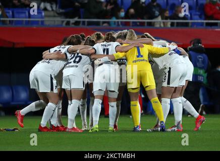 Hoffenheim-Team während des Spiels zwischen dem FC Barcelona und der TSG 1899 Hoffenheim, das der 3. Woche der Gruppenphase der UEFA Womens Champions League entspricht, die am 10.. November 2021 im Johan Cruyff Stadium in Barcelona, Spanien, gespielt wurde. -- (Foto von Urbanandsport/NurPhoto) Stockfoto