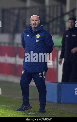 Schottland-Coach Steve Clarke in Aktion während der FIFA-Weltmeisterschaft 2022 Qualifikationsrunde zwischen Moldawien und Schottland, Freitag, 12. November 2021, in Chisinau, Moldawien. (Foto von Alex Nicodim/NurPhoto) Stockfoto