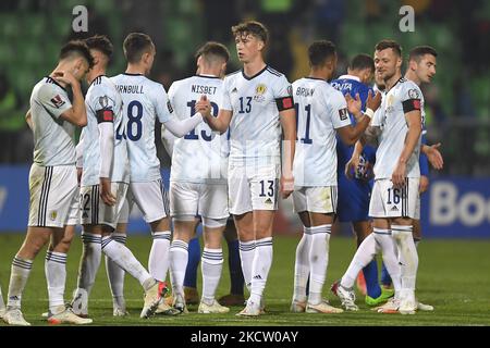 Craig Gordon, Andy Robertson, Kieran Tierney, John McGinn, Callum McGregor, Che Adams, Jack Hendry, Billy Gilmour, Liam Cooper, Stuart Armstrong, Nathan Patterson, KieranTierney, Kevin Nisbet und David Turnbull in Aktion während der FIFA Fußball-Weltmeisterschaft 2022 Qualifikationsrunde zwischen Moldawien und Schottland, Freitag, 12. November 2021, in Chisinau, Moldawien. (Foto von Alex Nicodim/NurPhoto) Stockfoto