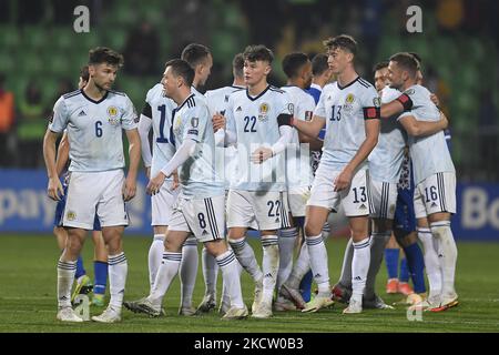 Craig Gordon, Andy Robertson, Kieran Tierney, John McGinn, Callum McGregor, Che Adams, Jack Hendry, Billy Gilmour, Liam Cooper, Stuart Armstrong, Nathan Patterson, KieranTierney, Kevin Nisbet und David Turnbull in Aktion während der FIFA Fußball-Weltmeisterschaft 2022 Qualifikationsrunde zwischen Moldawien und Schottland, Freitag, 12. November 2021, in Chisinau, Moldawien. (Foto von Alex Nicodim/NurPhoto) Stockfoto