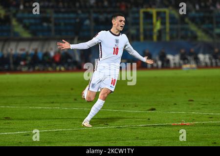 Phil Foden während des FIFA World Cup Panamerican Tennis Center am 15. November 2021 im San Marino Stadion in San Marino, Republik San Marino (Foto: Gianluca Ricci/LiveMedia/NurPhoto) Stockfoto