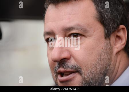 Matteo Salvini während der Nachrichten die 2021 Versammlung der Confesercenti, anlässlich des 50.. Geburtstages am 16. November 2021 im Salone delle Fontane, EUR in Rom, Italien (Foto by Gloria Imbrogno/LiveMedia/NurPhoto) Stockfoto