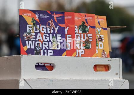 Wigan, Großbritannien. 05.. November 2022. Viertelfinale-Spielprogramme, die während des Women's Rugby League-Weltcupspiels England Women vs Canada Women im DW Stadium, Wigan, Großbritannien, 5.. November 2022 (Foto von Mark Cosgrove/News Images) in Wigan, Großbritannien, am 11/5/2022. (Foto von Mark Cosgrove/News Images/Sipa USA) Quelle: SIPA USA/Alamy Live News Stockfoto