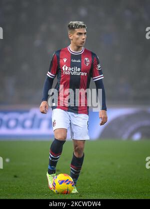 Bologna's Nicolas Dominguez Portrait in Aktion während des italienischen Fußballs Serie A Spiel Bologna FC gegen Venezia FC am 21. November 2021 im Renato Dall&#39;Ara Stadion in Bologna, Italien (Foto von Ettore Griffoni/LiveMedia/NurPhoto) Stockfoto