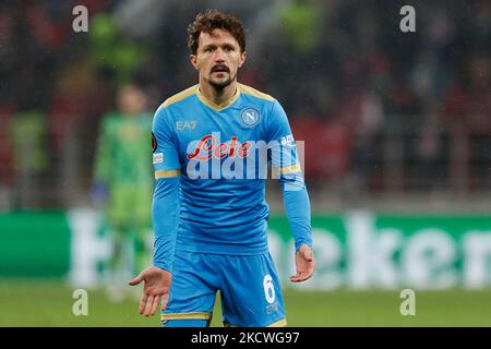 Mario Rui von Napoli ist während des Fußballspiels der UEFA Europa League Group C zwischen dem FC Spartak Moskau und dem SSC Napoli am 24. November 2021 in der Otkritie Arena in Moskau, Russland, zu Gast. (Foto von Mike Kireev/NurPhoto) Stockfoto