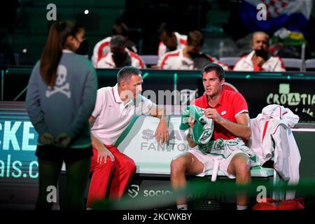 Borna Gojo Kroatien während der Tennis Internationals Davis Cup Finals 2021 - Gruppe D - Kroatien gegen Australien am 25. November 2021 im Pala Alpitour in Turin, Italien (Foto: Tonello Abozzi/LiveMedia/NurPhoto) Stockfoto