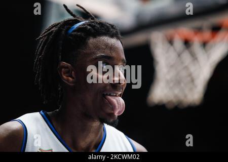 Nicola Akele aus Italien reagiert während des FIBA Basketball World Cup 2023 Qualifying Tournament Spiels zwischen Russland und Italien am 26. November 2021 im Yubileyny Sports Palace in Sankt Petersburg, Russland. (Foto von Mike Kireev/NurPhoto) Stockfoto