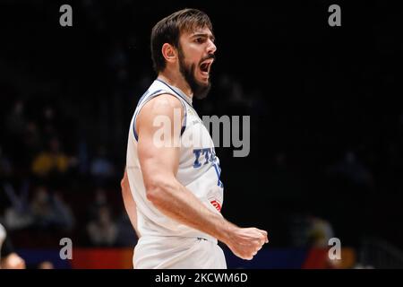 Amedeo Tessitori aus Italien reagiert während des FIBA Basketball World Cup 2023 Qualifying Tournament Spiels zwischen Russland und Italien am 26. November 2021 im Yubileyny Sports Palace in Sankt Petersburg, Russland. (Foto von Mike Kireev/NurPhoto) Stockfoto