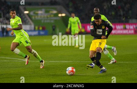 Donyell Malen von Borussia Dortmund während der Zeit in Wolfsburg gegen Borussia Doutmund, Bundesliga, am 27. November 2021 im Volkswagen Stadion, Wolfsburg, Deutschland. (Foto von Ulrik Pedersen/NurPhoto) Stockfoto