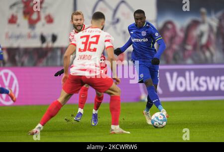 Moussa Diaby aus Leverkusen beim RB Leipzig gegen Leverkusen, Bundesliga, im Redbull-Stadion, Leipzig, Deutschland am 28. November 2021. (Foto von Ulrik Pedersen/NurPhoto) Stockfoto