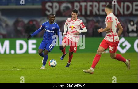 Moussa Diaby aus Leverkusen beim RB Leipzig gegen Leverkusen, Bundesliga, im Redbull-Stadion, Leipzig, Deutschland am 28. November 2021. (Foto von Ulrik Pedersen/NurPhoto) Stockfoto