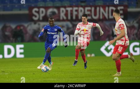 Moussa Diaby aus Leverkusen beim RB Leipzig gegen Leverkusen, Bundesliga, im Redbull-Stadion, Leipzig, Deutschland am 28. November 2021. (Foto von Ulrik Pedersen/NurPhoto) Stockfoto