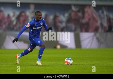 Moussa Diaby aus Leverkusen beim RB Leipzig gegen Leverkusen, Bundesliga, im Redbull-Stadion, Leipzig, Deutschland am 28. November 2021. (Foto von Ulrik Pedersen/NurPhoto) Stockfoto