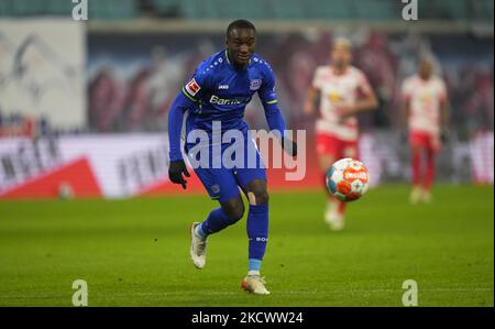 Moussa Diaby aus Leverkusen beim RB Leipzig gegen Leverkusen, Bundesliga, im Redbull-Stadion, Leipzig, Deutschland am 28. November 2021. (Foto von Ulrik Pedersen/NurPhoto) Stockfoto