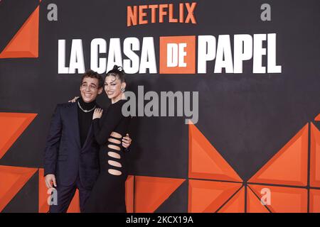 Miguel Herran, Ursula Corbero bei der Netflix: 'La Casa De Papel' das Finale der Saison 5. Präsentation im Palacio de Vista Alegé in Madrid, Spanien (Foto von Carlos Dafonte/NurPhoto) Stockfoto