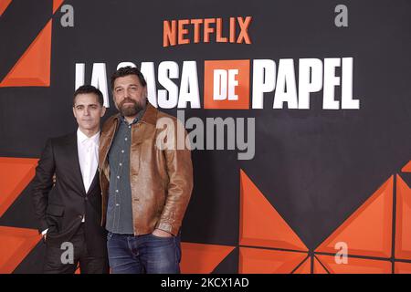 Pedro Alonso, Hovik Keuchkerian nimmt an der Netflix Teil: 'La Casa De Papel' das Finale der Saison 5. Präsentation im Palacio de Vista Alegro in Madrid, Spanien (Foto von Carlos Dafonte/NurPhoto) Stockfoto