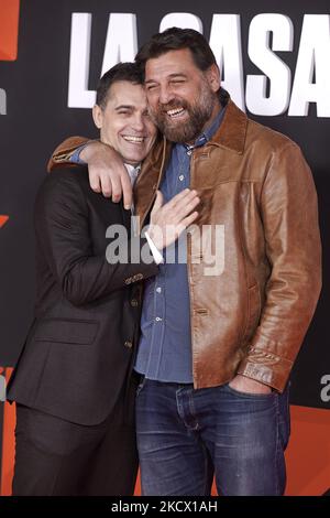 Pedro Alonso, Hovik Keuchkerian nimmt an der Netflix Teil: 'La Casa De Papel' das Finale der Saison 5. Präsentation im Palacio de Vista Alegro in Madrid, Spanien (Foto von Carlos Dafonte/NurPhoto) Stockfoto