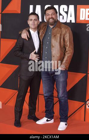 Pedro Alonso, Hovik Keuchkerian nimmt an der Netflix Teil: 'La Casa De Papel' das Finale der Saison 5. Präsentation im Palacio de Vista Alegro in Madrid, Spanien (Foto von Carlos Dafonte/NurPhoto) Stockfoto