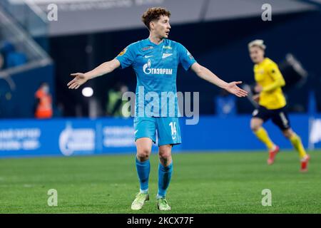 Daler Kuzyaev von Zenit St. Petersburg Gesten während des Spiels der russischen Premier League zwischen dem FC Zenit St. Petersburg und dem FC Rostov am 3. Dezember 2021 in der Gazprom Arena in St. Petersburg, Russland. (Foto von Mike Kireev/NurPhoto) Stockfoto