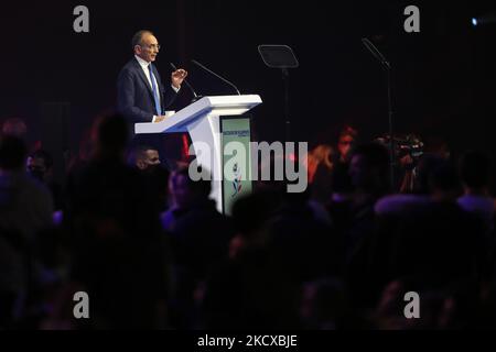 Der französische rechtsextreme Medienpanzer und Präsidentschaftskandidat des Jahres 2022, Eric Zemmour, hält am 5. Dezember 2021 eine Rede während seiner Wahlkampfveranstaltung in Villepinte bei Paris. (Foto von Michel Stoupak/NurPhoto) Stockfoto