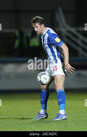 Neill Byrne von Hartlepool United während des Spiels der Sky Bet League 2 zwischen Hartlepool United und Rochdale im Victoria Park, Hartlepool, am Mittwoch, 8.. Dezember 2021. (Foto von Mark Fletcher/MI News/NurPhoto) Stockfoto