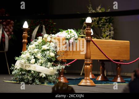 Gesamtansicht der Trauerkapelle von Veronica Forque im Teatro Español, am 15. Dezember 2021 in Madrid, Spanien (Foto von Oscar Gonzalez/NurPhoto) Stockfoto