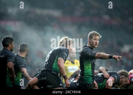 Kieran Marmion vom Connacht Rugby gibt am Sonntag, den 19.. Dezember 2021, während des Europameisterschaftscups zwischen Leicester Tigers und Connacht Rugby in der Mattioli Woods Welford Road, Leicester, Anweisungen. (Foto von Kieran Riley/MI News/NurPhoto) Stockfoto