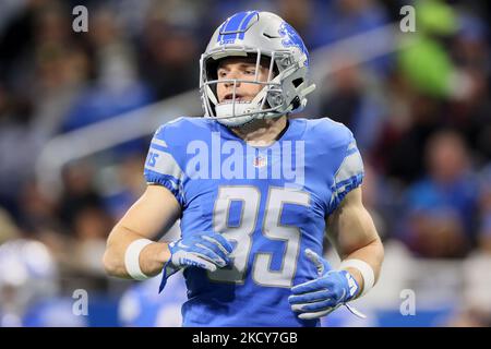 Der Detroit Lions Wide Receiver Tom Kennedy (85) läuft am Sonntag, den 19. Dezember 2021, während eines NFL-Fußballspiels zwischen den Detroit Lions und den Arizona Cardinals in Detroit, Michigan, USA, auf das Spielfeld. (Foto von Amy Lemus/NurPhoto) Stockfoto