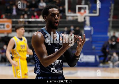 Jordan Loyd von Zenit reagiert während des EuroLeague-Basketballspiels zwischen Zenit St. Petersburg und Maccabi Playtika Tel Aviv am 23. Dezember 2021 in der Sibur Arena in Sankt Petersburg, Russland. (Foto von Mike Kireev/NurPhoto) Stockfoto